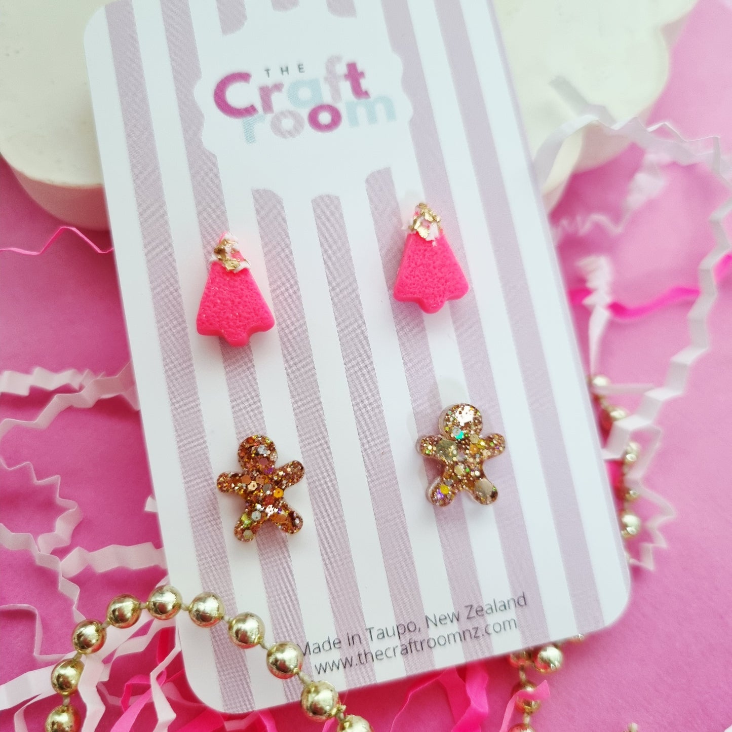 Christmas stud 2 pack (hot pink/gold)