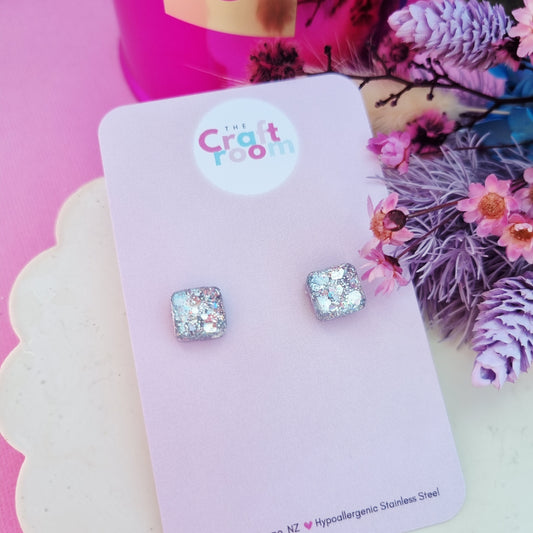 Mini square glitter stud