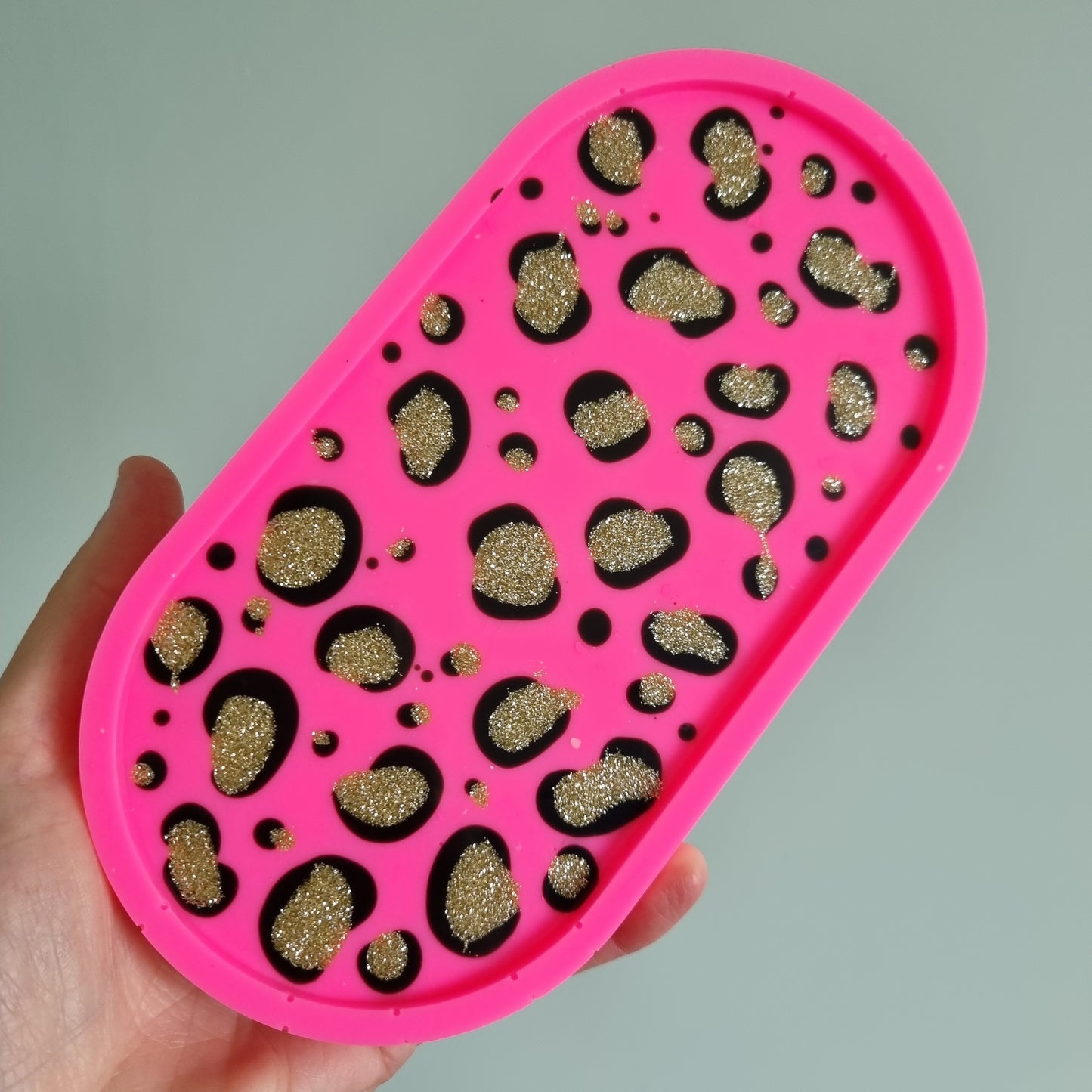 Trinket dish- gold & hot pink leopard