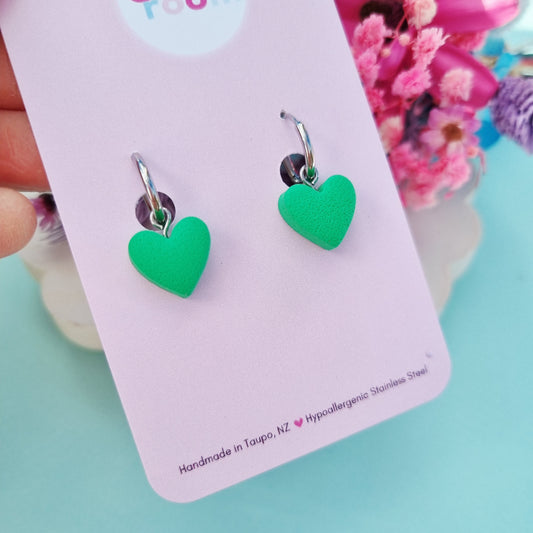 Chunky green heart huggie