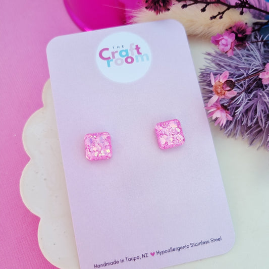 Mini square glitter stud