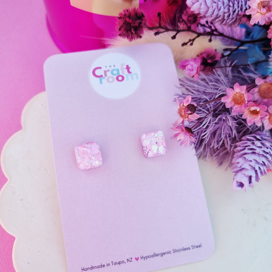 Mini square glitter stud