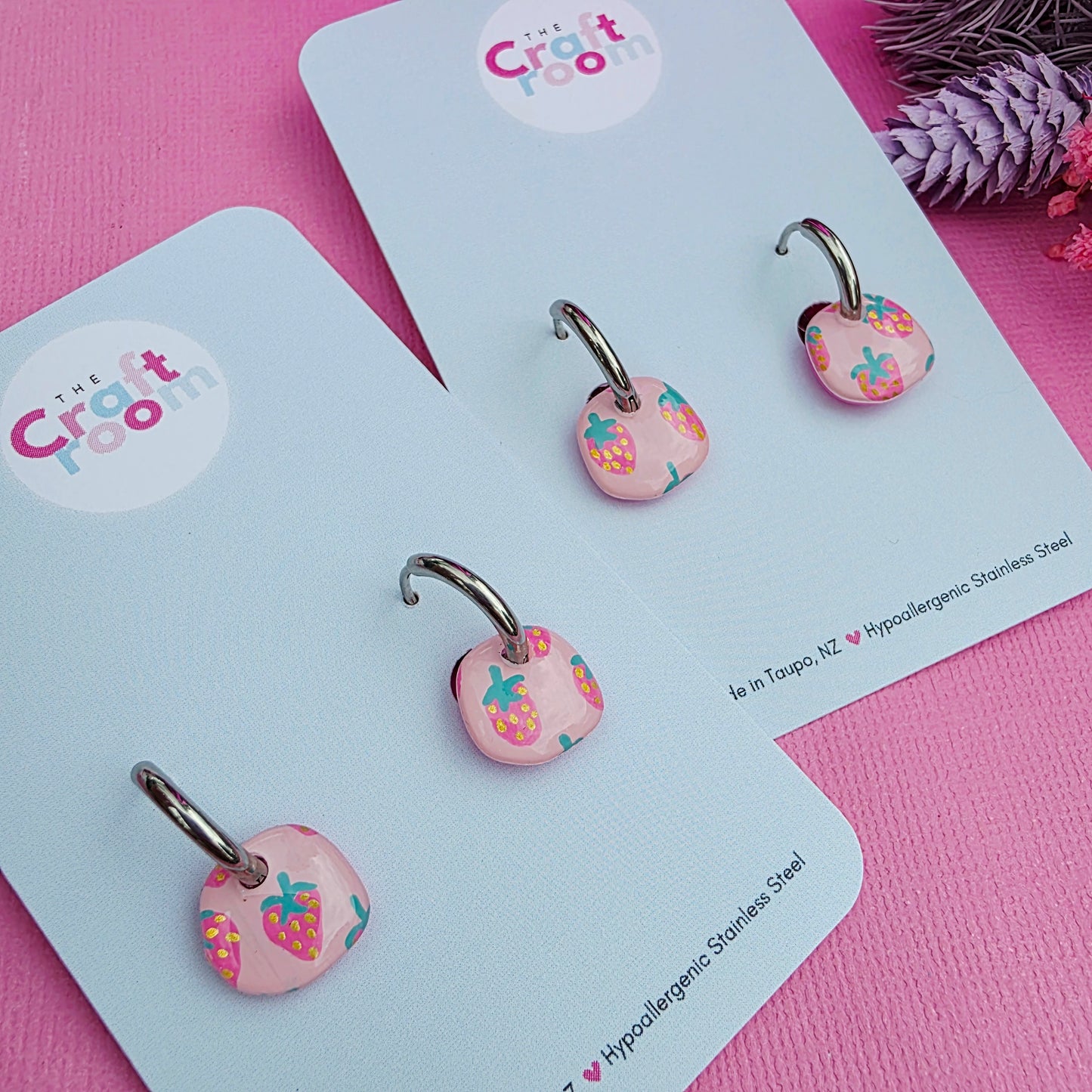 Mini strawberry huggie hoop