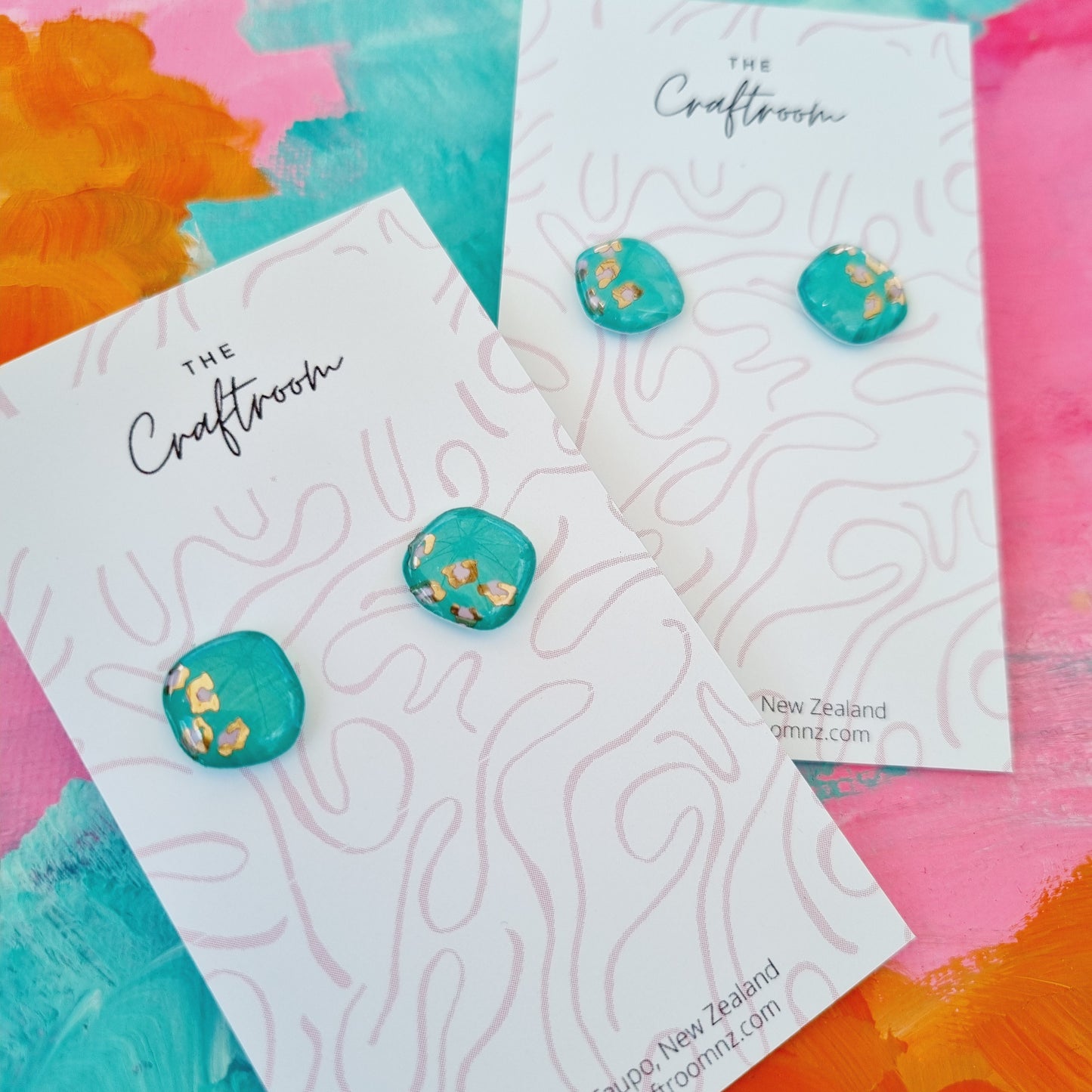 Seafoam leopard mini stud