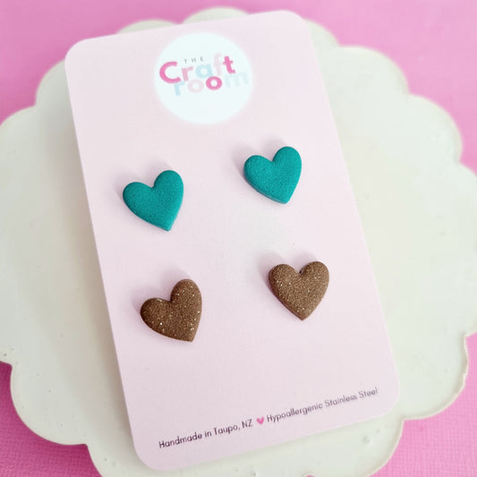 Mini stud 2 pack (teal/brown)