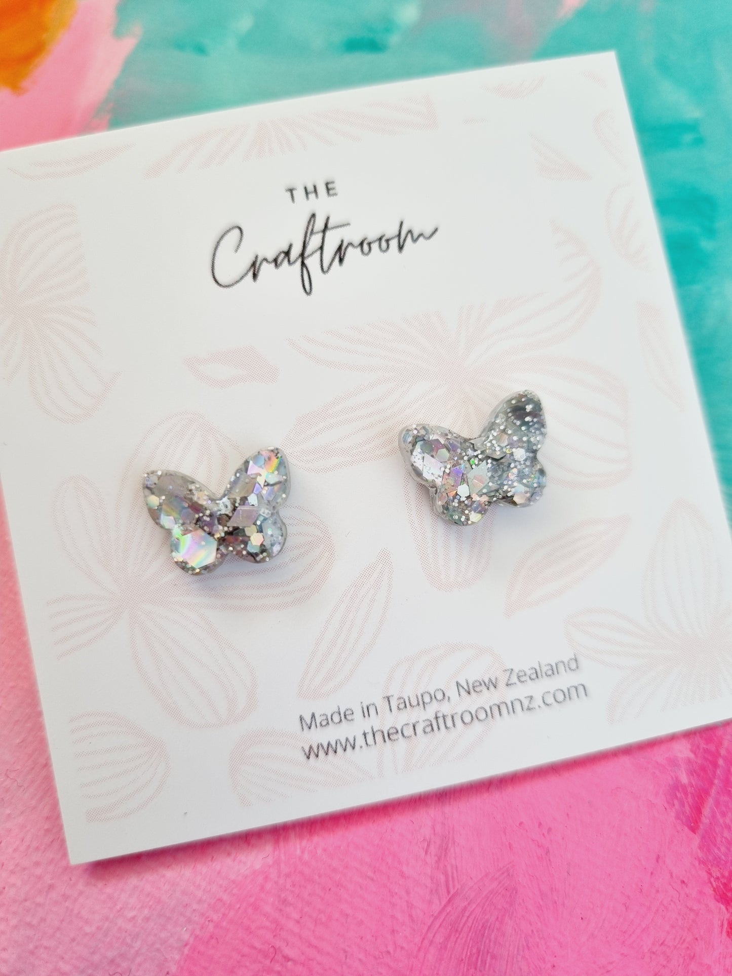 Mini butterfly glitter stud