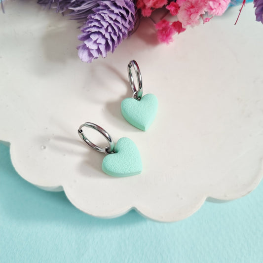 Chunky Mint heart huggie (silver)