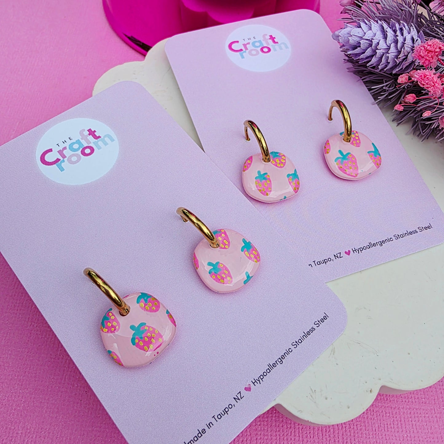 Midi strawberry huggie hoop