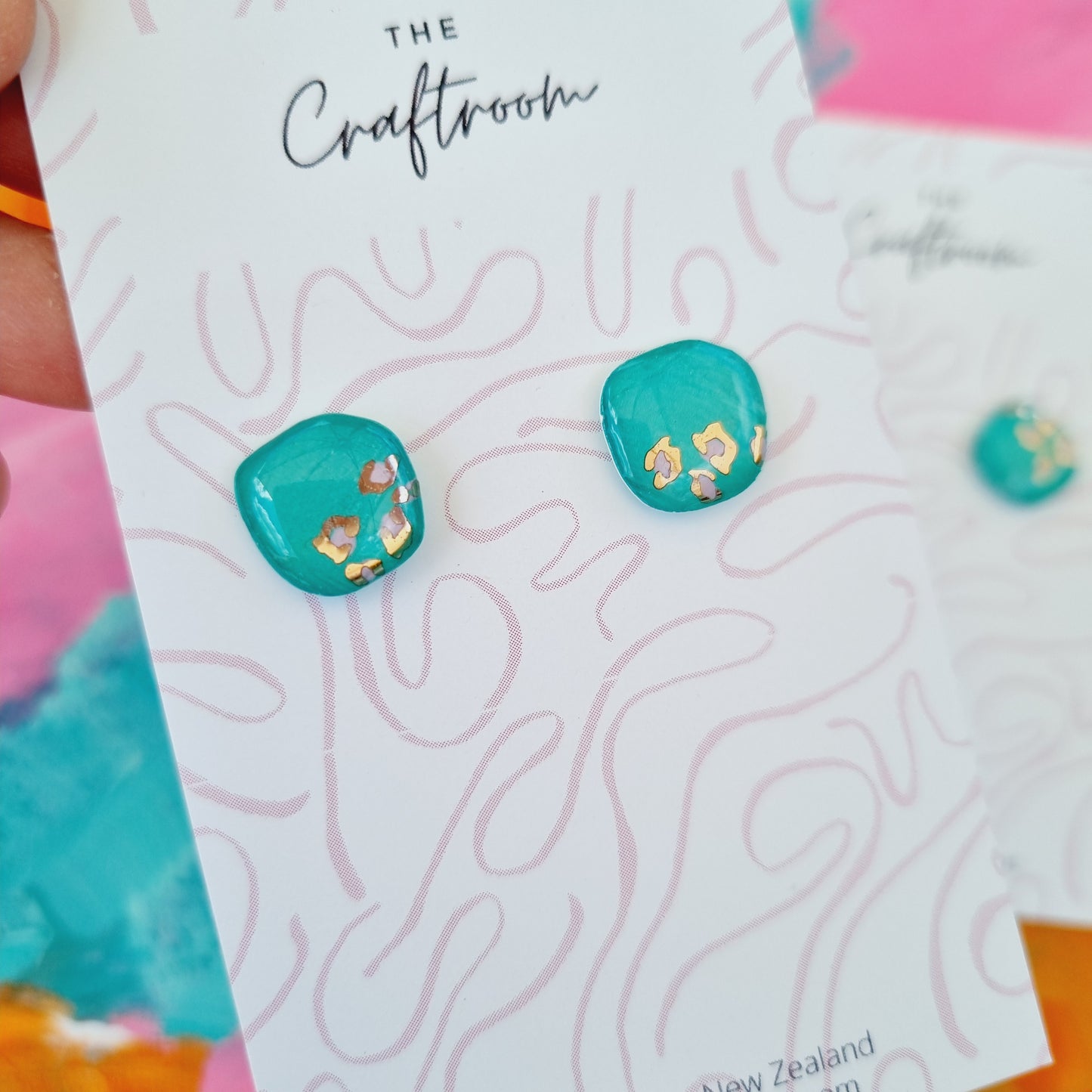 Seafoam leopard mini stud