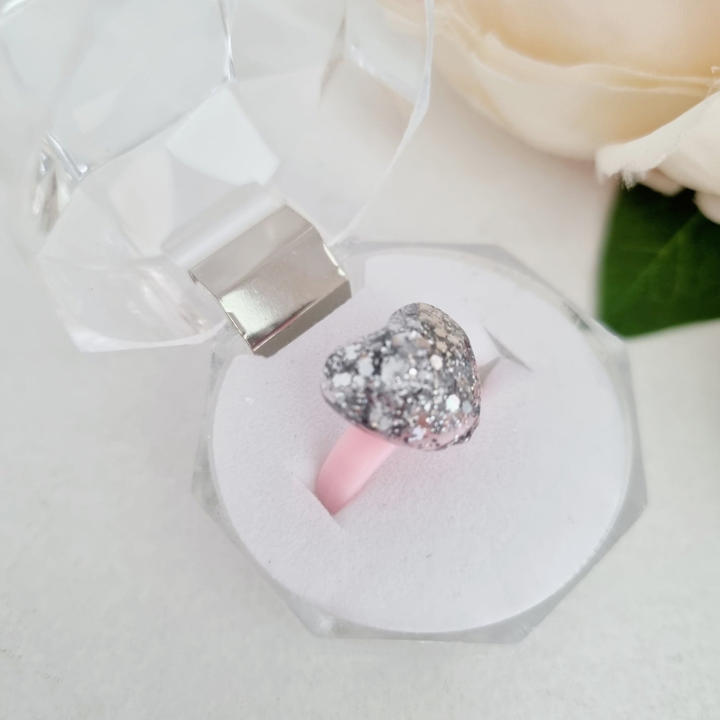 Resin ring- silver heart