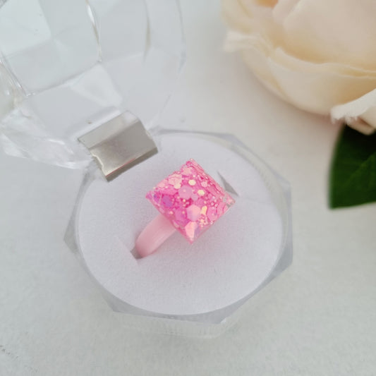 Resin ring- pink square